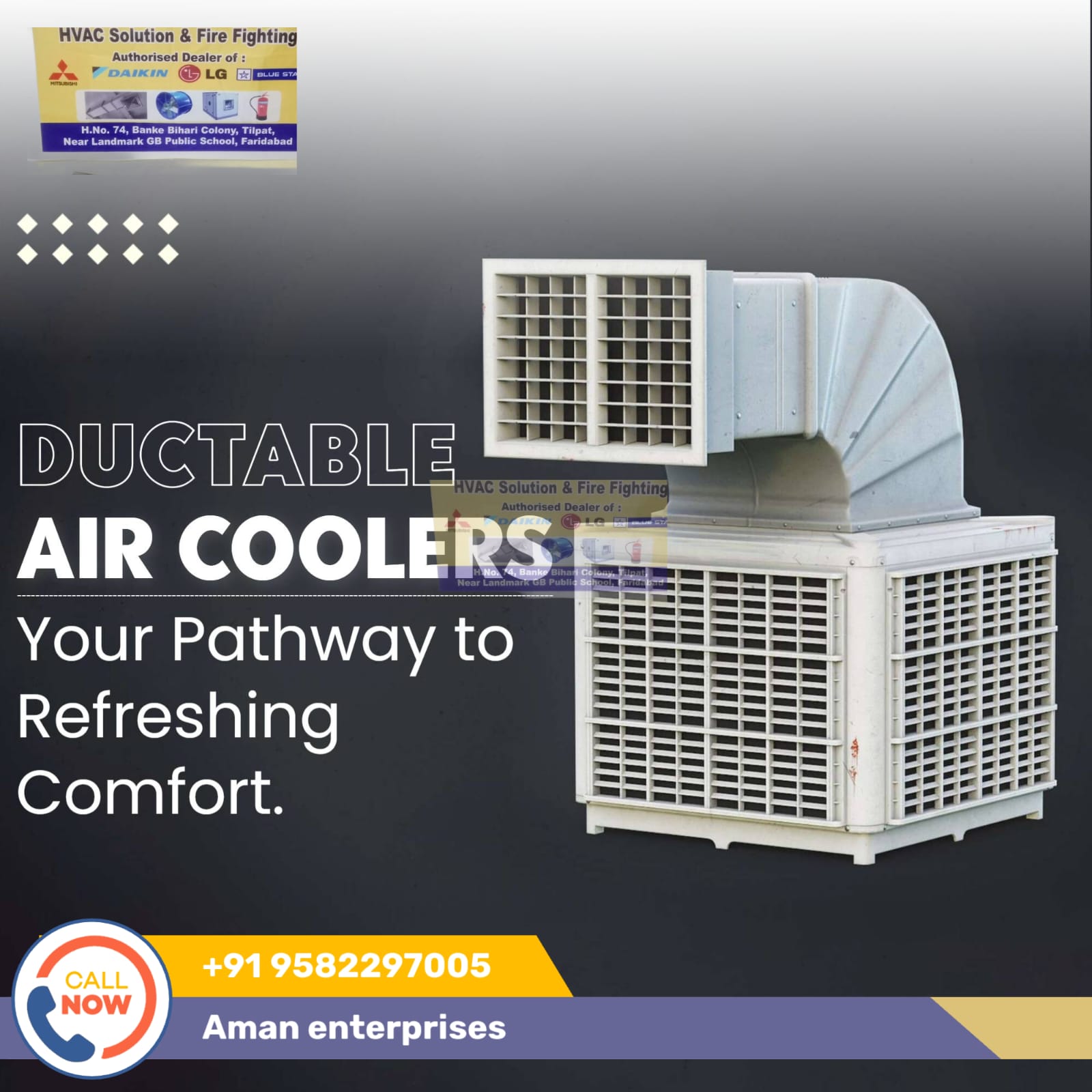 Ductable air cooler for factory