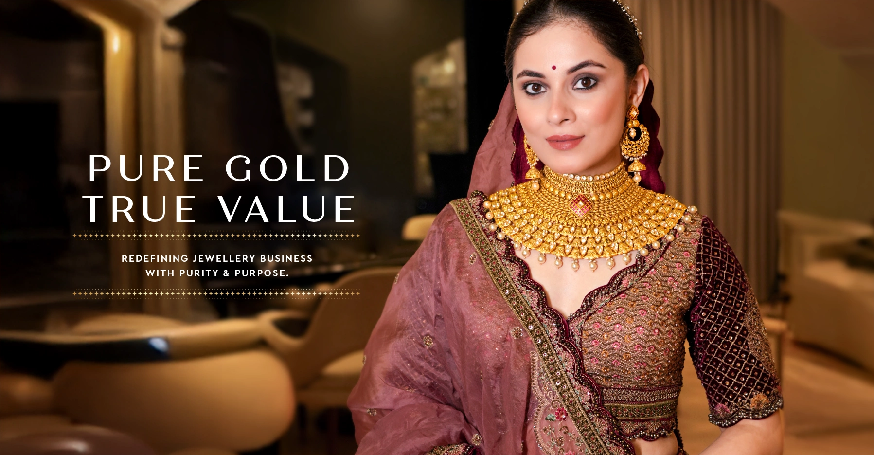 Pure gold bridal jewellery set with traditional Indian design worn by woman – Sunaar by STJ