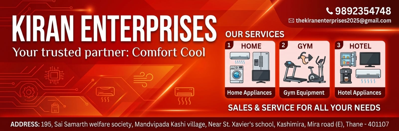 Kiran Enterprises red service banner