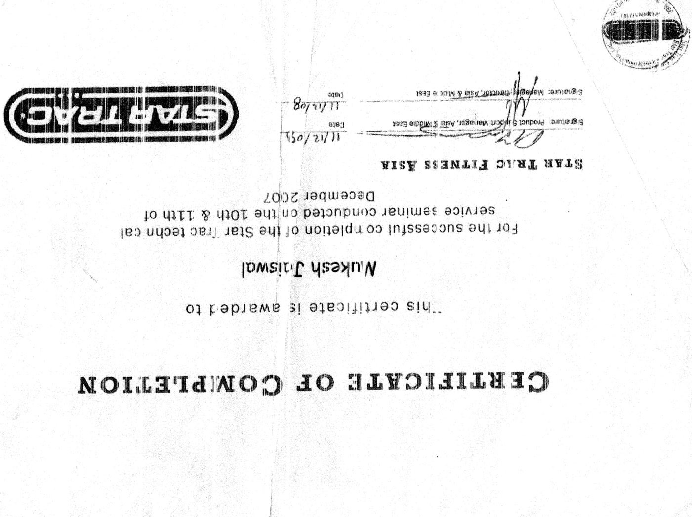 Service certificate corrected orientation