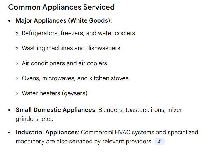 Common appliances serviced by Kiran Enterprises