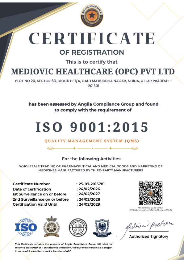 ISO 9001 certificate - Mediovic Healthcare