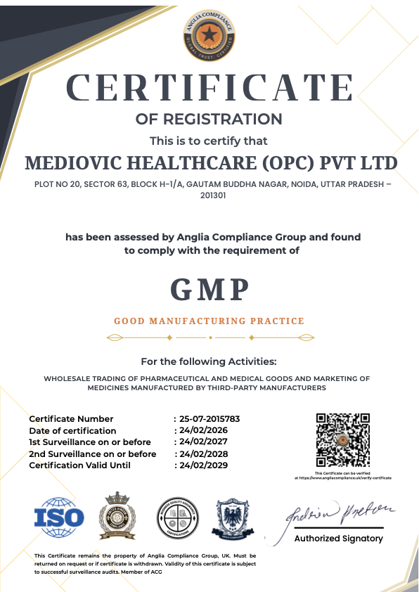 GMP certificate - Mediovic Healthcare
