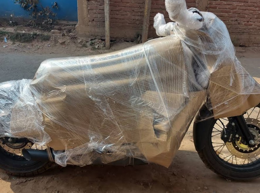Two wheeler packed for transportation