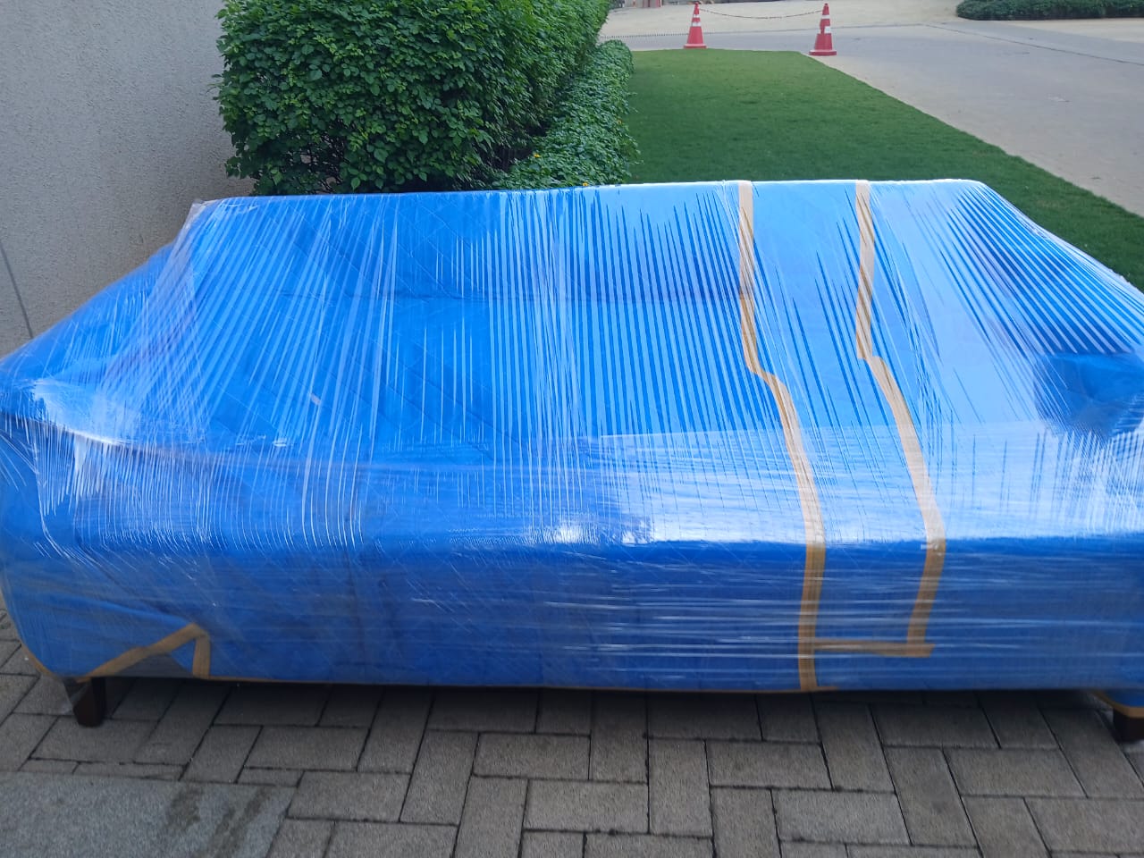 City house shifting blue wrapped couch