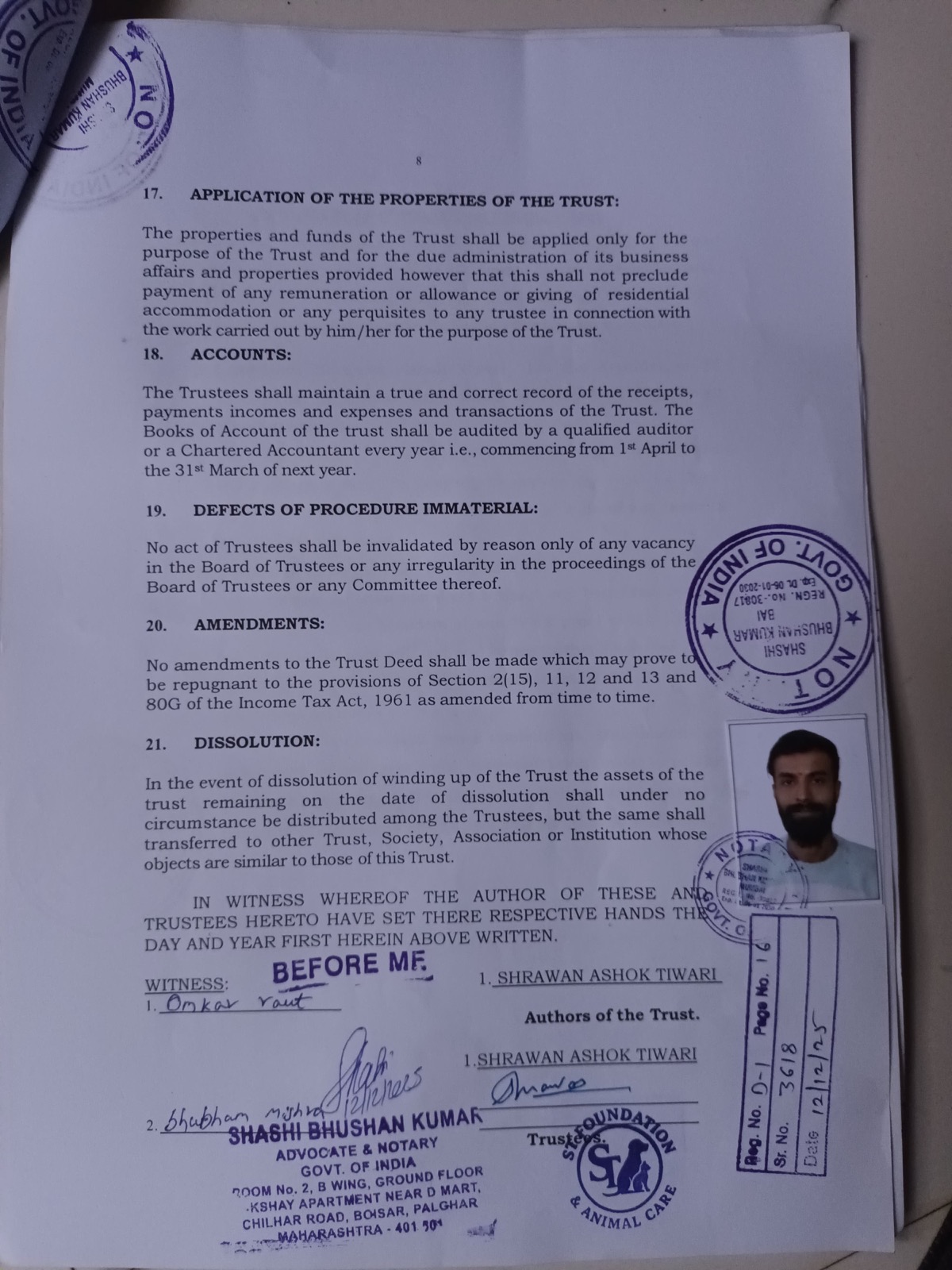 Trust deed rules and notary page for ST Foundation
